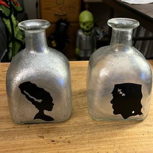 Frankenstein and Bride glass jugs 4x7 each